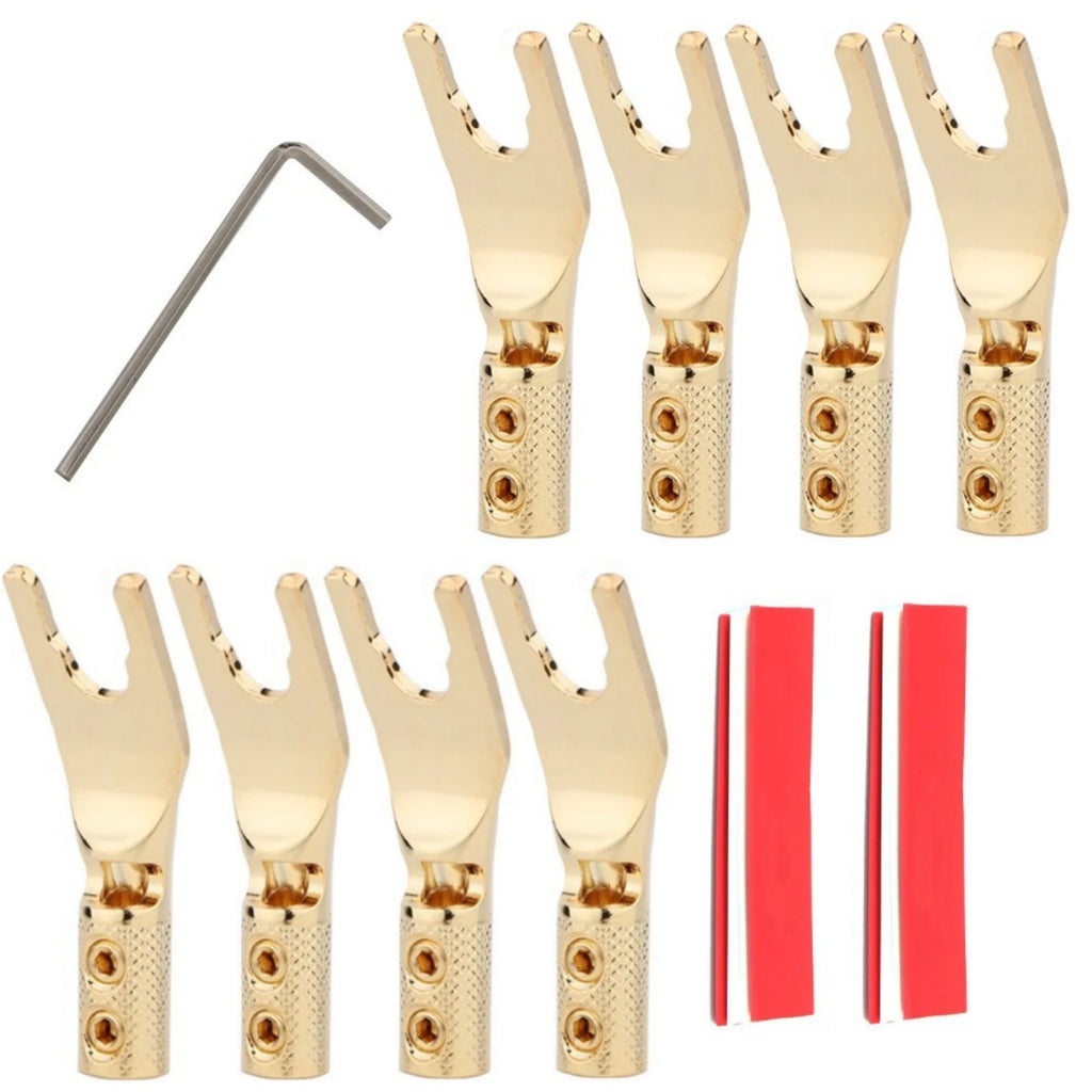 Y Spade Connector Plug Fork Connectors Copper Gold Plated Loudspeaker