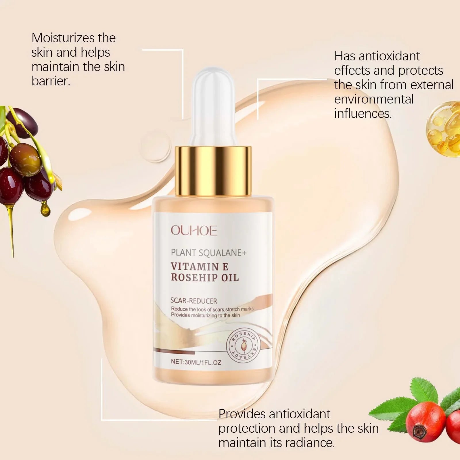 Squalane Rosehip Face Oil – Firming, Anti-Aging & Moisturizing Facial Care Oil Zpaxo