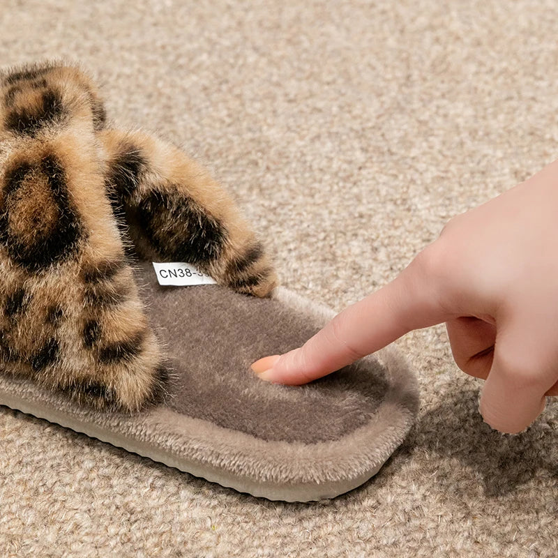 Women's Leopard Print Open Toe Slippers Spring Autumn Indoor Shoes