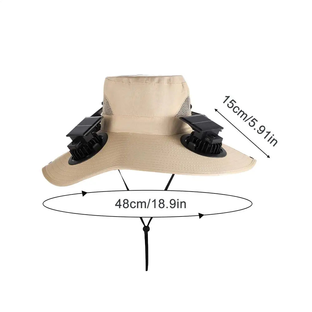 Large Quick Dry Bucket Hat Solar Powered Fan USB Charging Sun Men Zpaxo Blue