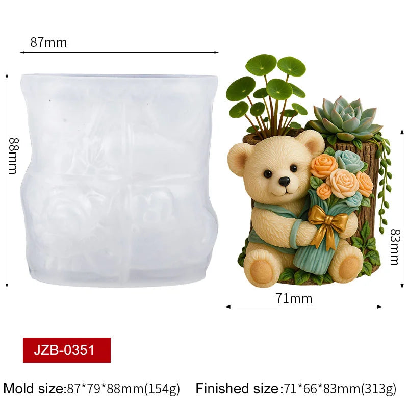 3D Animal Succulent Planter Pot Silicone Mold Squirrel Dog Cat Bear Owl Octopus Cement Flower Pot Candle Holder Pen Holder Mold Zpaxo Bear Flower