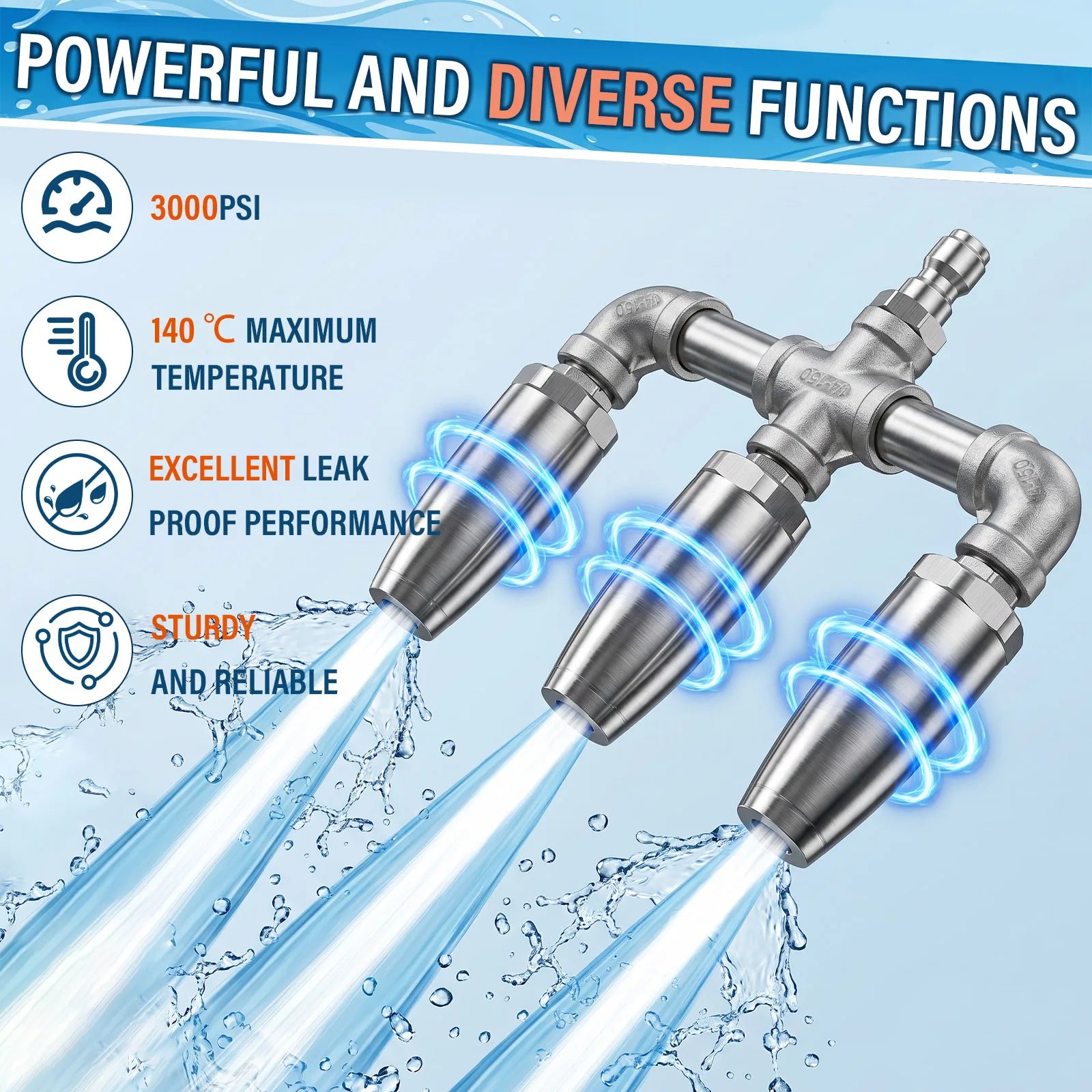 Pressure Washer Triple Turbine Nozzle 3000 PSI 304 Stainless Steel 1 4 Inch Quick Connect 3X Efficiency For Cleaning Car Zpaxo