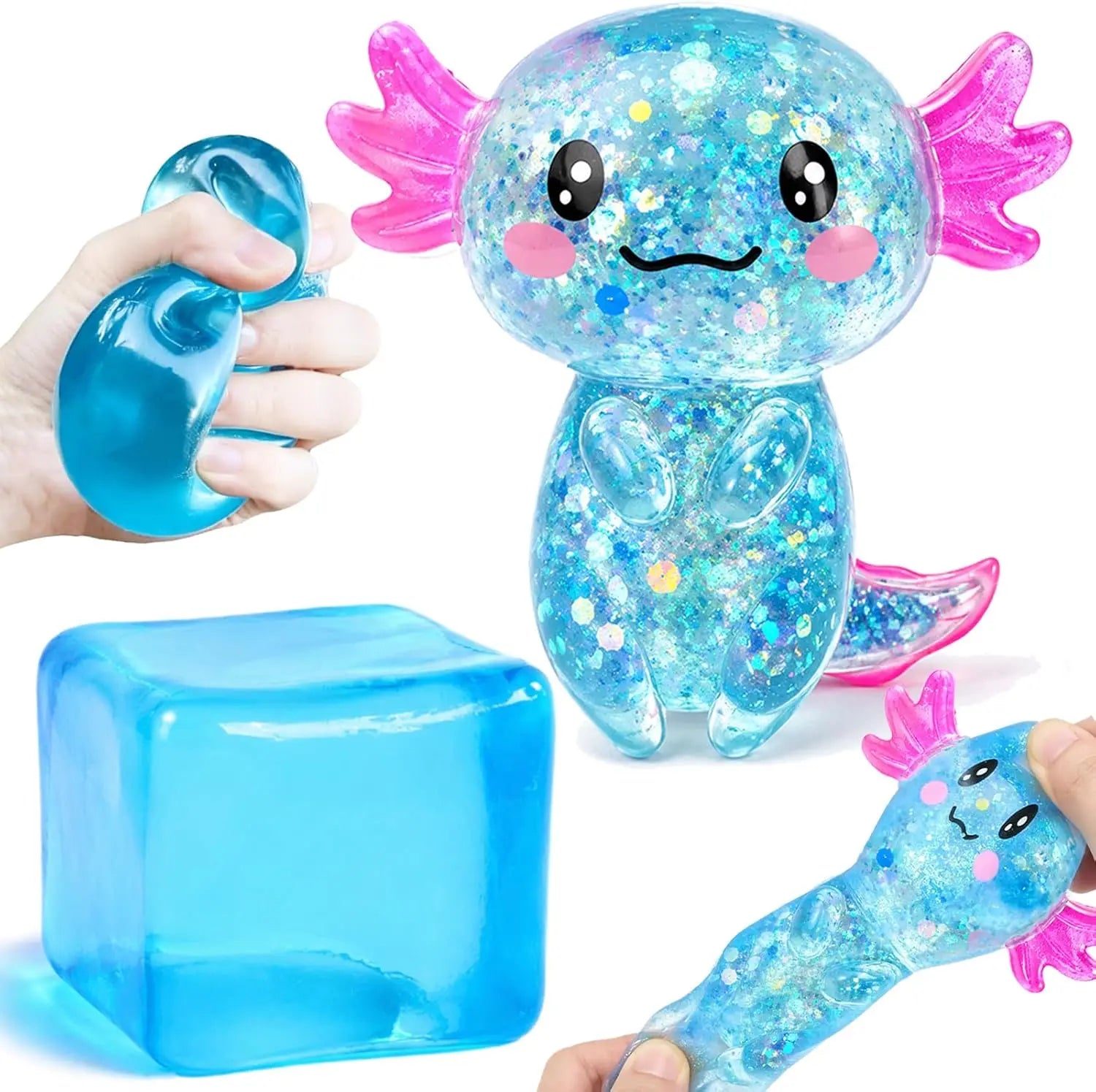 Relief Toy Glitter Fidget Toy Axolotl Squishy Stress Cut Filled Relief Toy Glitter Squeeze Birthday Supplies Anti-Anxiety Gift Zpaxo
