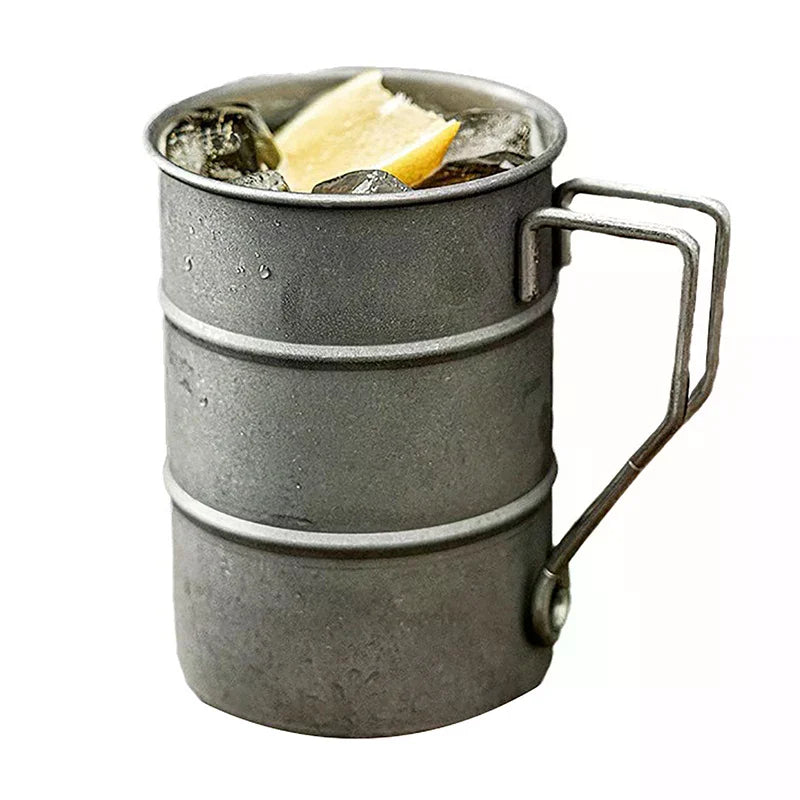 Outdoor Camping Picnic Beer Mug Retro Old Coffee Water Cup Industrial Style Oil Barrel Mug Drinking Utensils Stainless Steel Zpaxo