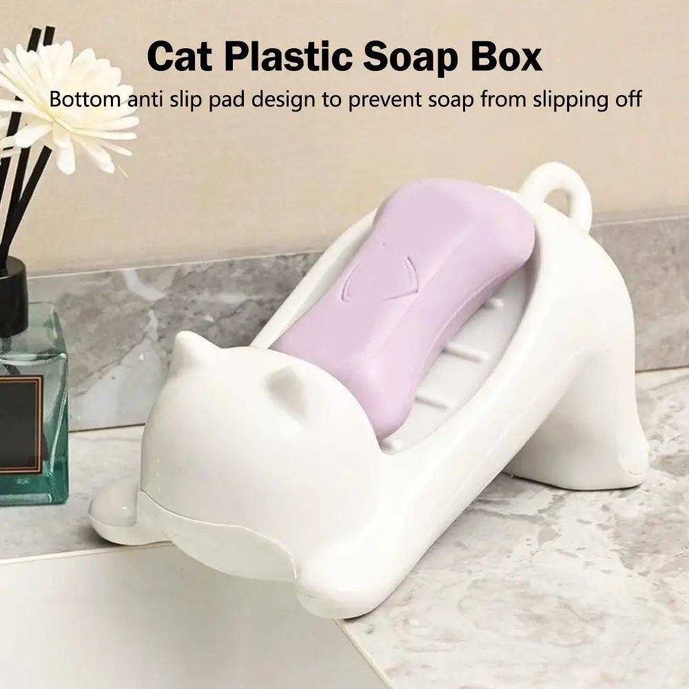 Cat Shaped Soap Dish | Plastic Draining Holder for Bathroom Soap Dish Zpaxo