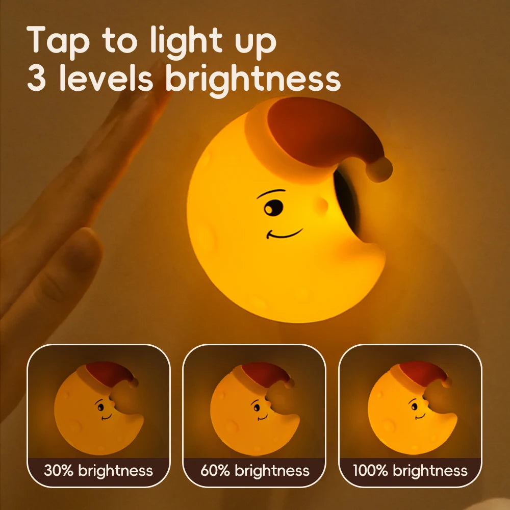 Silicone Star Moon Night Light Rechargable Sleeping Wall Nightlights 3 Level Brightness Beside Lamp For Baby Bedroom Decor Zpaxo