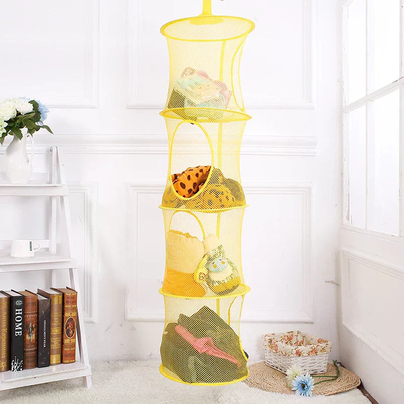 Foldable Plush Animal Storage Net 4 Compartments Hanging Mesh Toy Storage Hammock For Kids Room Toys Gloves Hats Socks Zpaxo