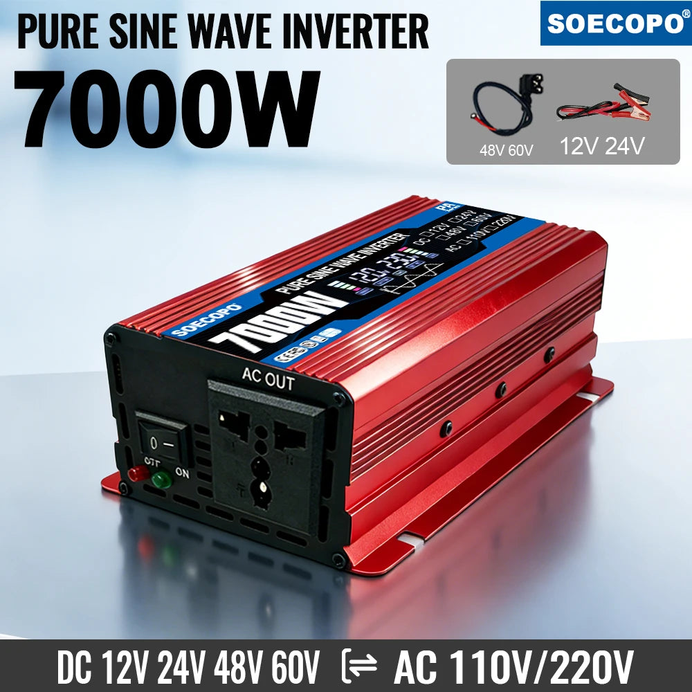 7000W Pure Sine Wave Inverter 12V 24V 48V 60V 110V 220V AC Output