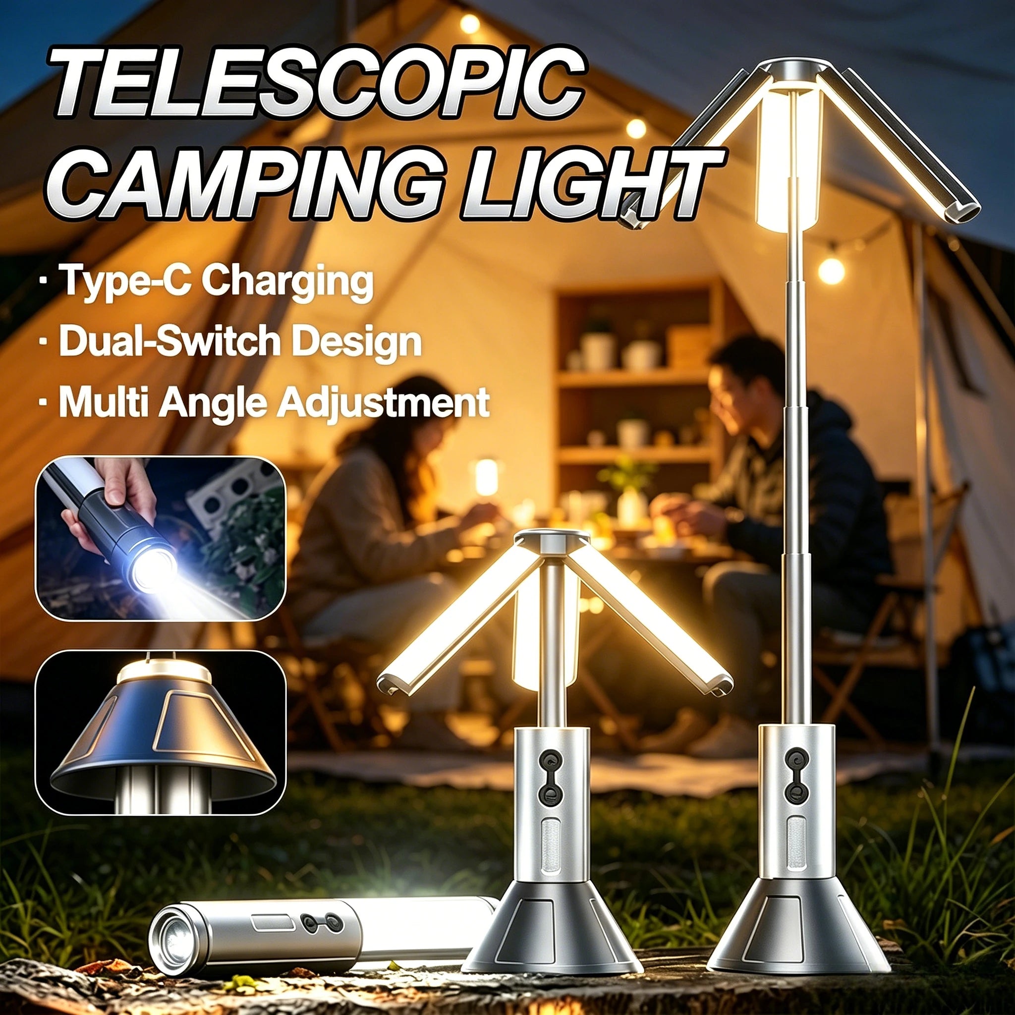 LED Camping Lantern & Flashlight – Rechargeable Telescopic Zoom Camping Lantern Flashlight Zpaxo