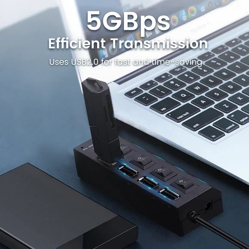 USB 2 0 Hub Multi Splitter Use Power Adapter 7 Port Multiple Expander Zpaxo
