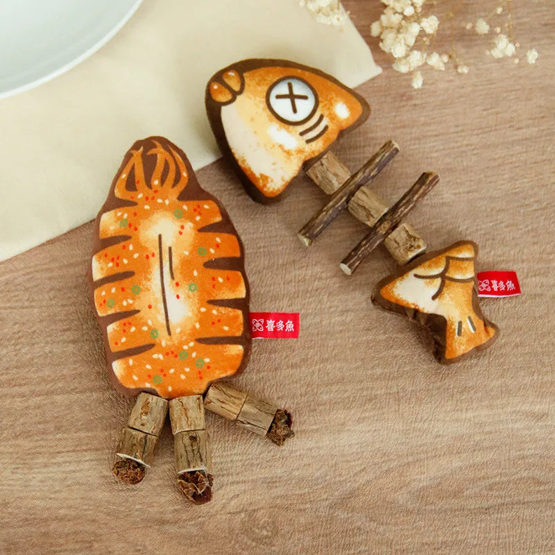 Grilled Fish Squid Cat Chew Toy Silvervine Catnip Interactive Teeth