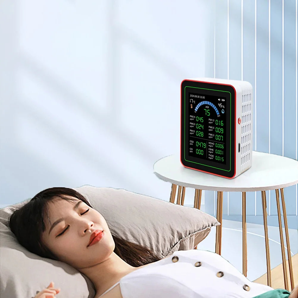 WiFi 18 in 1 Air Quality Detector TFT Display Portable AQI CO PM2.5 PM10 PM0.3 TVOC HCHO C6H6 CO2 Tester APPControl Data Storage Zpaxo