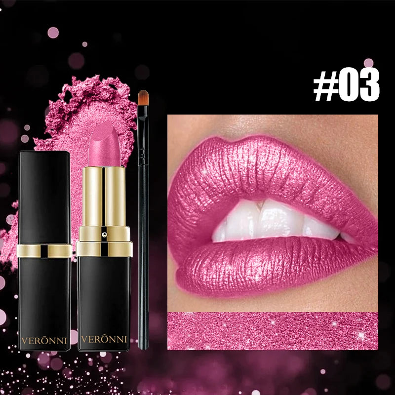 Diamond Shimmering Lipstick Pigmented Glitter Metallic Lipgloss Lips Zpaxo