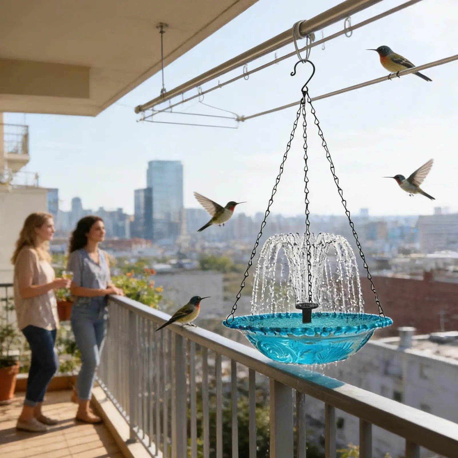 Bird Bath Water Fountain Solar Powered Cascading Feeder Outside Birdbath Fountain For Patio For Garden Yard Balcony Landscaping Zpaxo