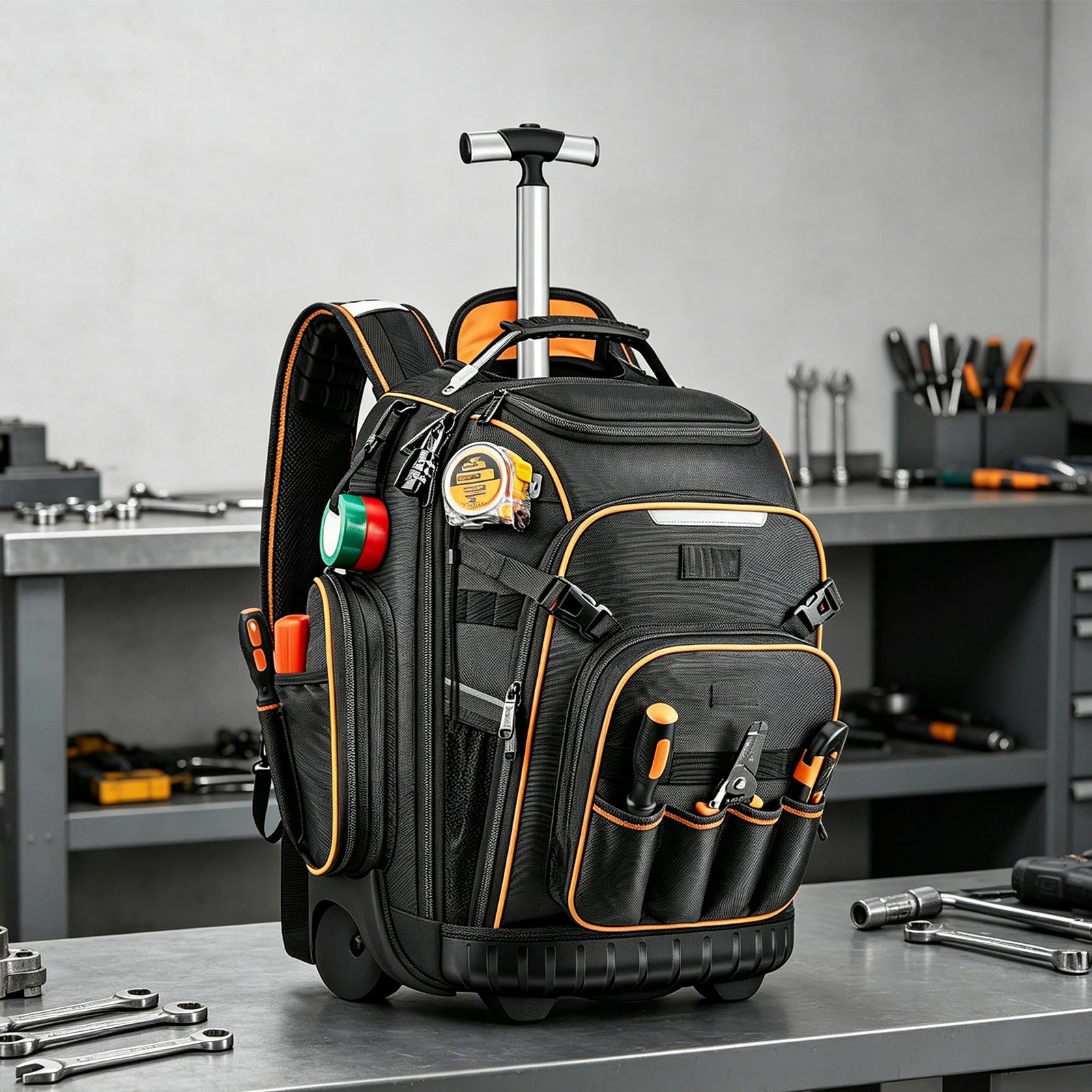 Tool Backpack Wheels Electrician Waterproof Base Rolling Bag