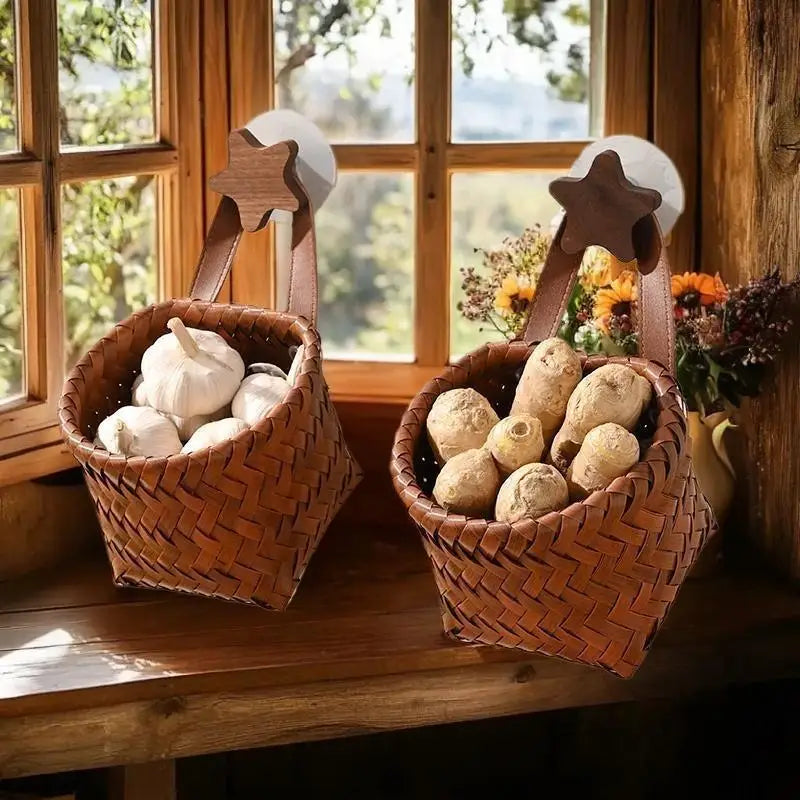 Boho Weaved Wall Hanging Basket Spices Fresh Produce Storage Zpaxo