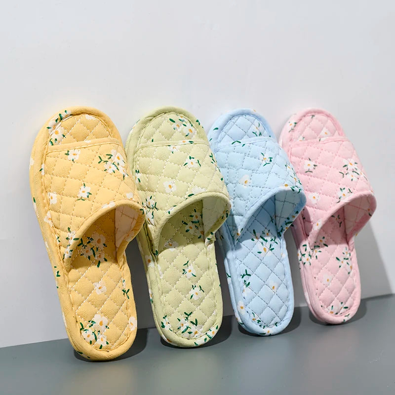 Indoor Slippers Soft Cotton Floral Floor Shoes Fashion Flower