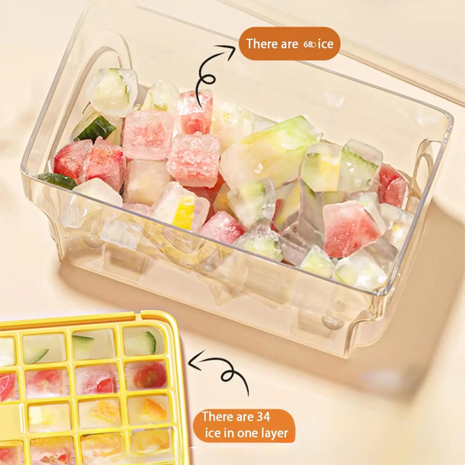 Ice Tray 68 Cube Press Release Silicone Mold Storage Box Stackable