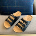 Womens Silver Three Buckle Strap Slide Sandals Open Toe Flat Slippers Zpaxo 2077-8 Black 45 China Mainland