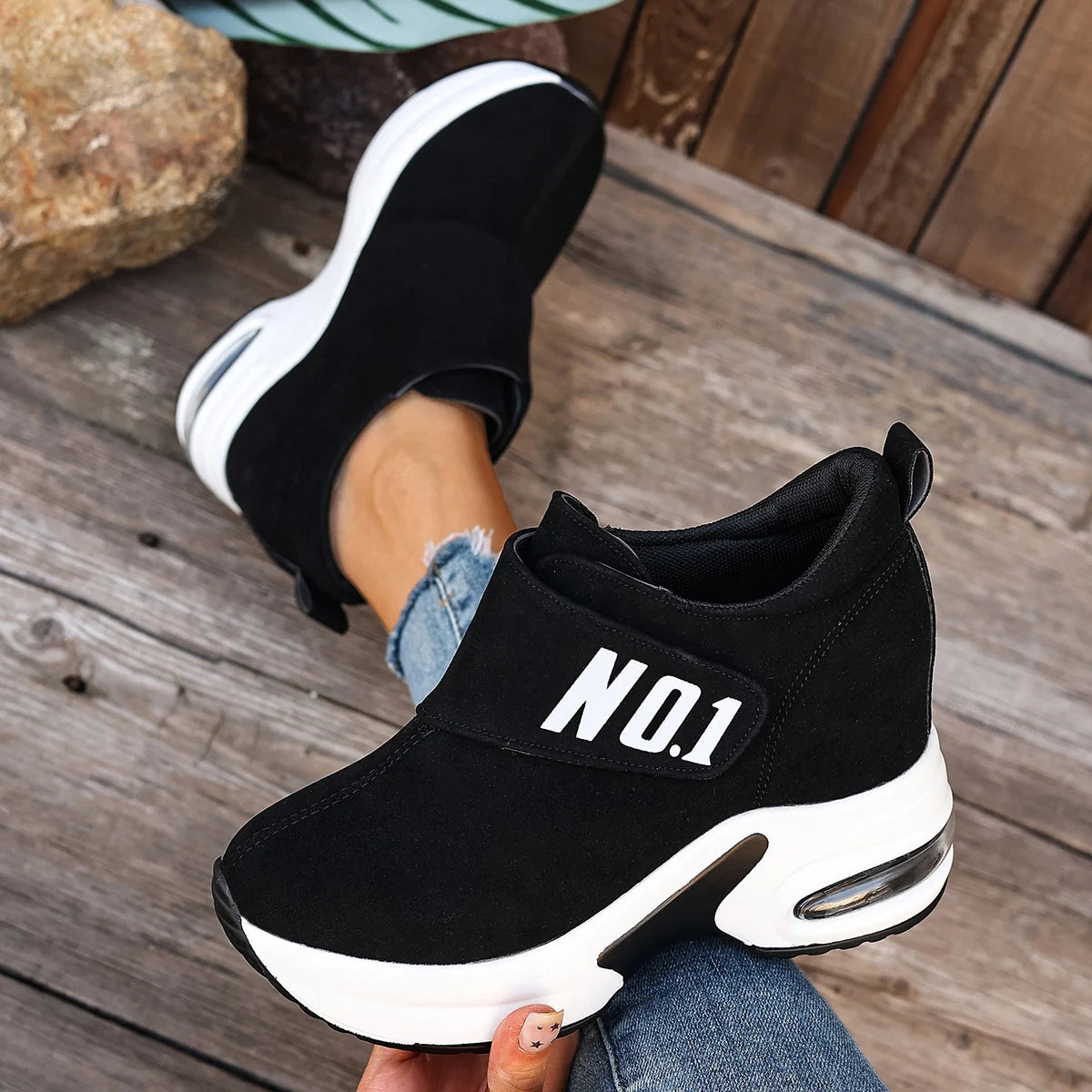 Women Ankle Boots Slip on Casual Vulcanized Shoes Women New 2025 Fashion Outdoor Boots Anti-slip Platform Wedge Sneakers Women Zpaxo black 39