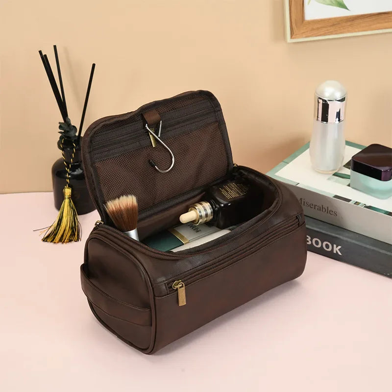 Men's Vintage Hanging Toiletry Bag – Large PU Travel Organizer Hanging Toiletry Bag Zpaxo