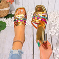 Women's Square Open Toe Hollow Out Breathable Comfortable Mid Heel Zpaxo Gold 37