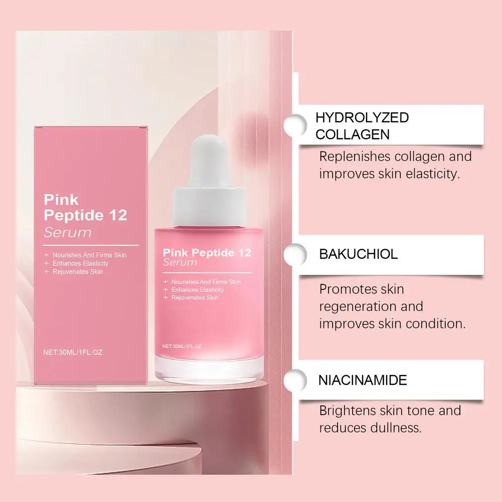 Pink Peptide 12 Glow Facial Serum Firming Brightening Hydrating Enhance Elasticity Rejuvenating Soothing Tightening Facial Serum Zpaxo