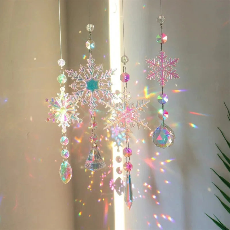 Crystal Snowflake Sun Catcher – Rainbow Prism Window Pendant