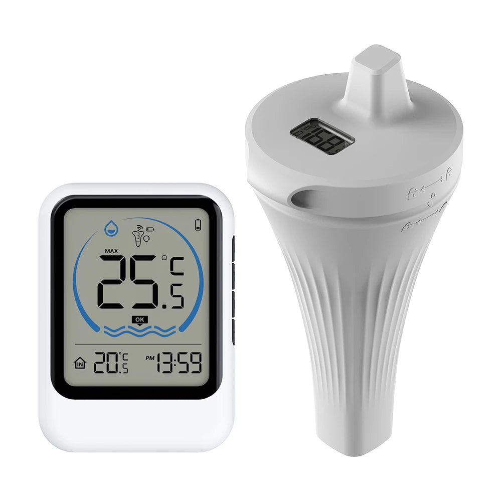 Smart Pool Thermometer Easy Read Floating Pool Thermometer Digital Pool Thermometer for Ice Bath Tub Fishbowl Pond Hot Tub Zpaxo White