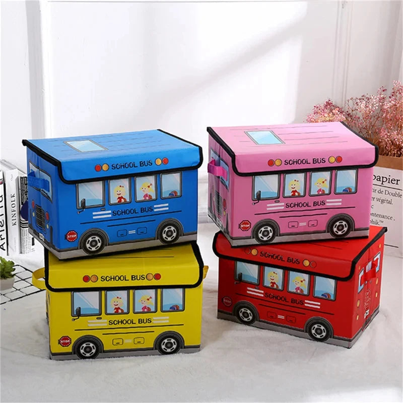 Cartoon School Bus-themed Children's Toy Storage Box Large-capacity