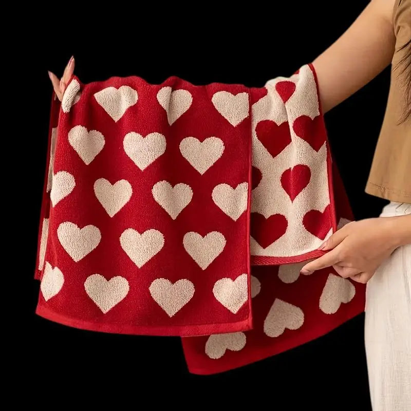 Heart Cotton Towel Red Soft Face Bath Towels Absorbent Shower Zpaxo
