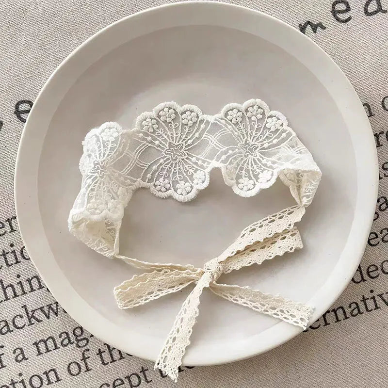 Korean Lace Headband Baby White Flower Embroidered Hair Band Sweet Zpaxo C