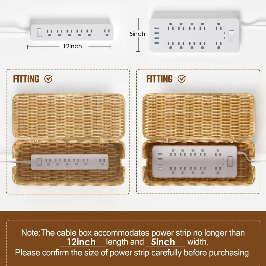 Cable Management Box Handwoven Imitation Rattan Cord Hider Organizer