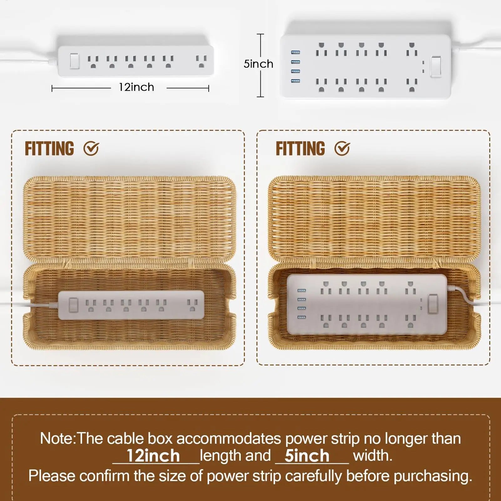 Cable Management Box Handwoven Imitation Rattan Cord Hider Organizer