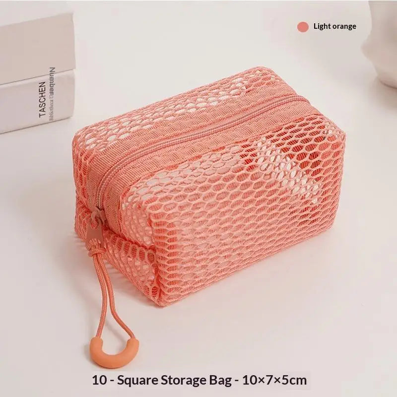 MPortable Honeycomb Mesh Cosmetic Storage Bag Zipper Breathable