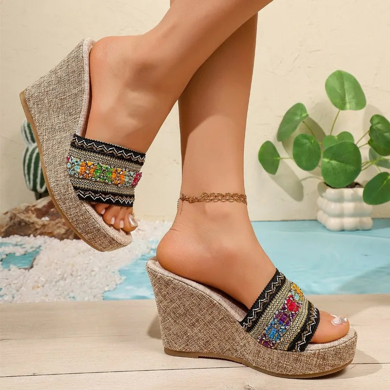 Bohemian Women's Comfortable Vintage Wedge Heel Slippers Summer Women Zpaxo