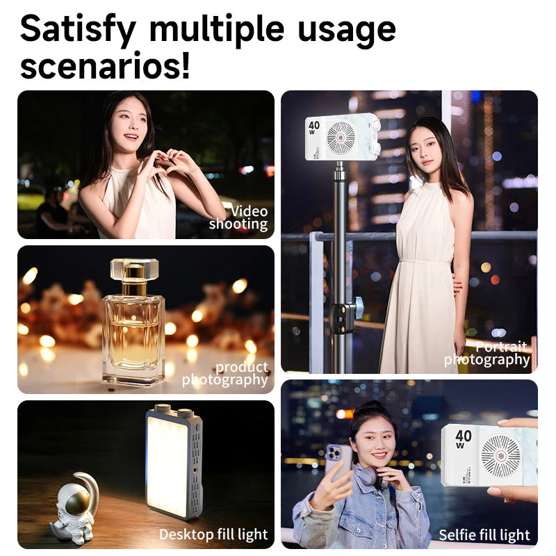 40W LED Camera Light 2500K-9000K Bi-color 4400mAh Video Lamp Handle