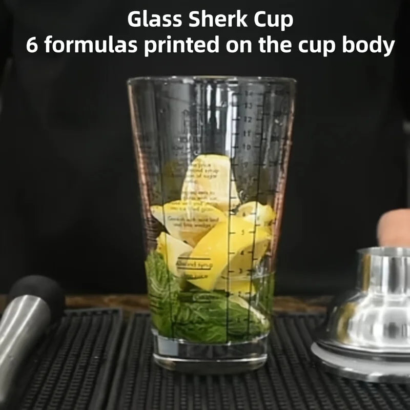 Bar Stainless Steel Cocktail Shaker 5-piece Glass Mixing Tool Home Zpaxo