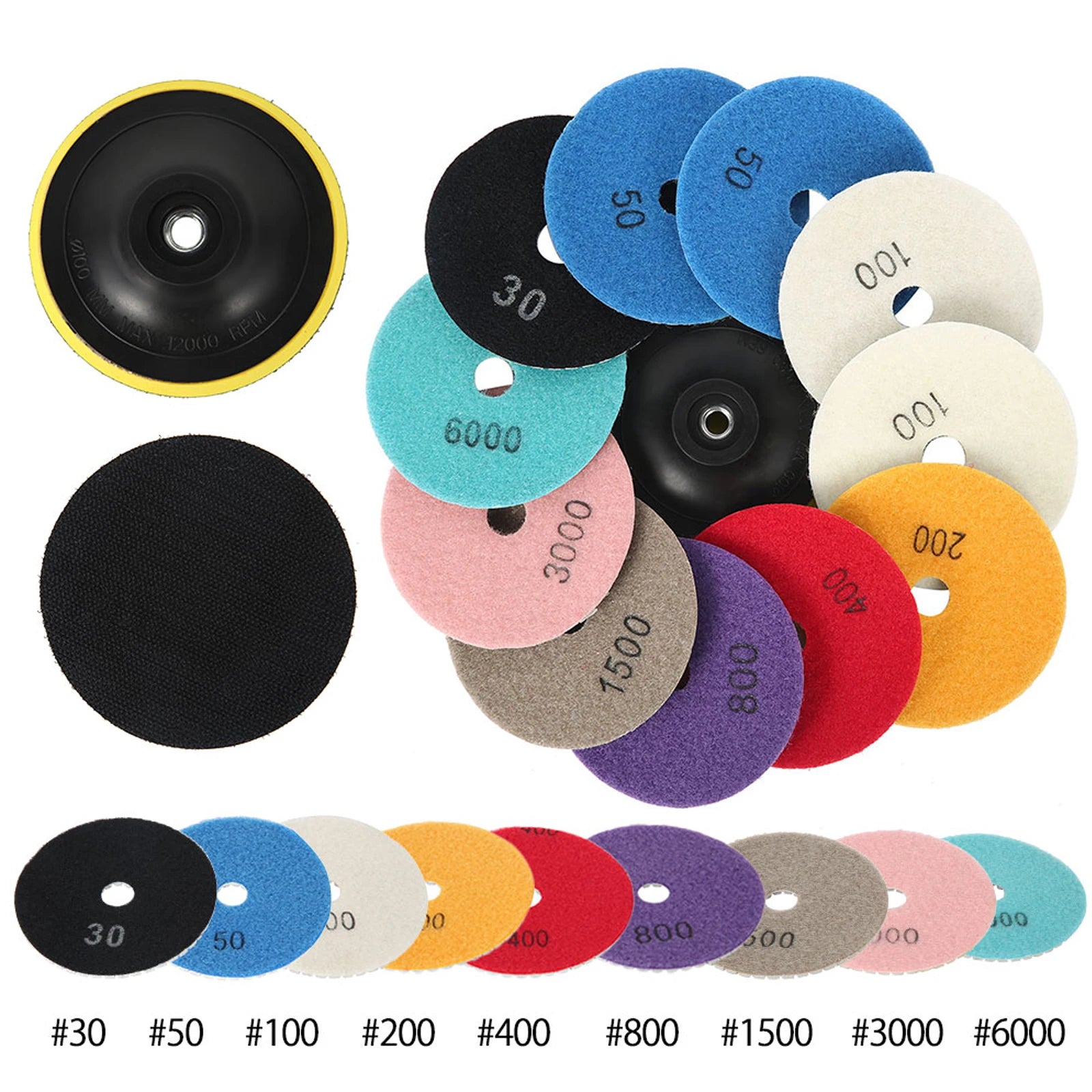 10-16pcs 4 inch Diamond Polishing Pads Kit Wet/Dry Buff Disc Abrasive Grinding Discs Set for Granite Concrete Glass Polishing Zpaxo 12PCS 30-6000 4 inches multi-tool