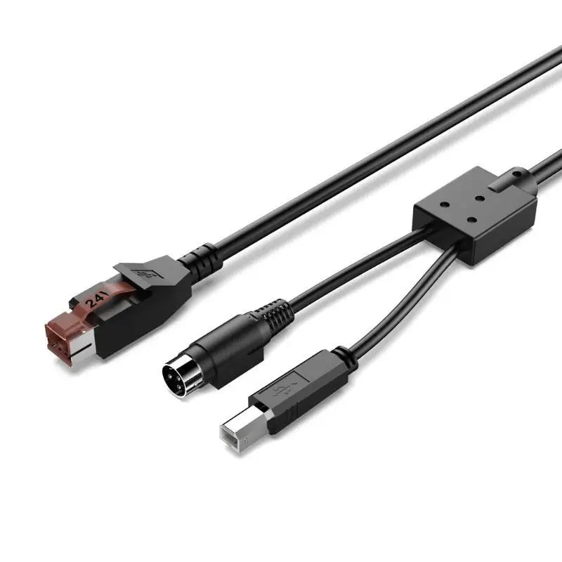 652F 24V Powered USB to 3Pin Power Din Male USB2.0 B Male Data Power Cable Adapter For Barcode Scanning Guns Accessories Zpaxo