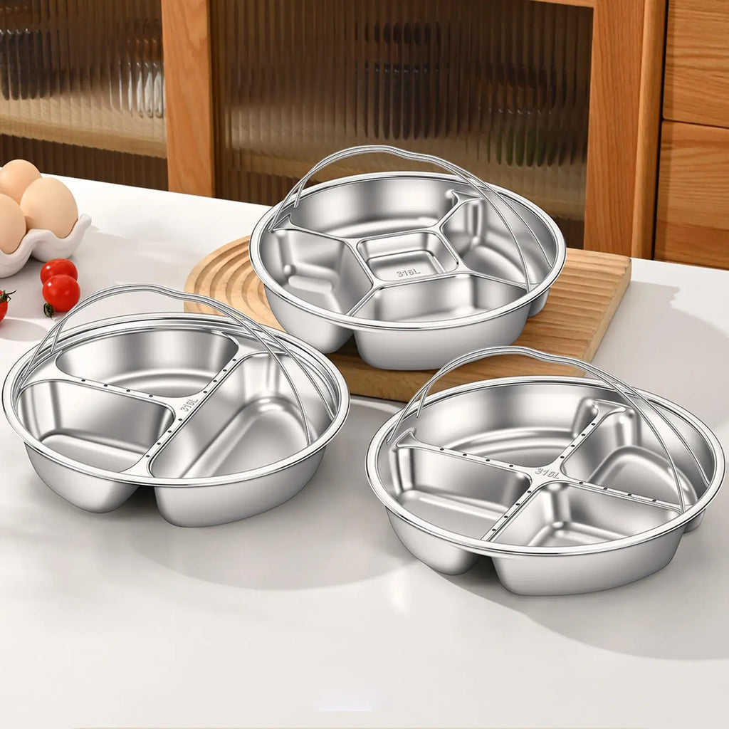 5-Grid Divided Stainless Steel Serving Tray | Snack & Fruit Plate Divided Serving Tray Zpaxo