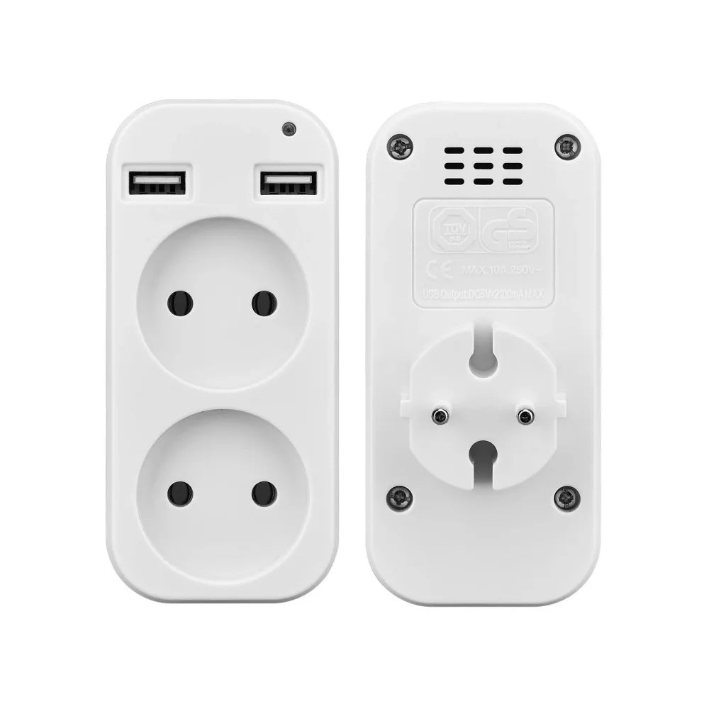 EU Plug Power Strip Adapter – 2 AC Sockets & 2 USB Ports 1200W Power Strip Adapter Zpaxo EU White 2 USB