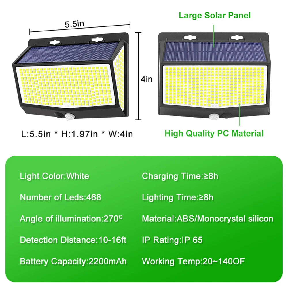 Outdoor 368/468 LED Solar Wall Light Motion Sensor Lights 3 Lighting Modes Solar Powered Garden Lights For Garden Lighting Zpaxo