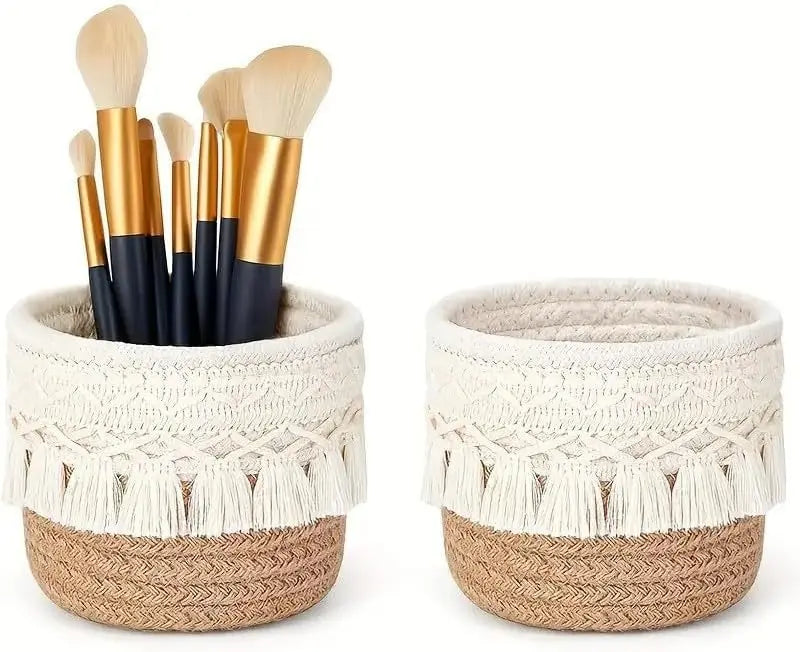 Small Storage Basket Mini Round Cotton Rope Woven Bin Boho Decor