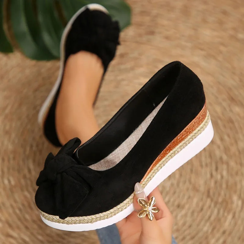 Women Spring Autumn Bow Embellishment Vintage Thick Sole Fashionable Zpaxo