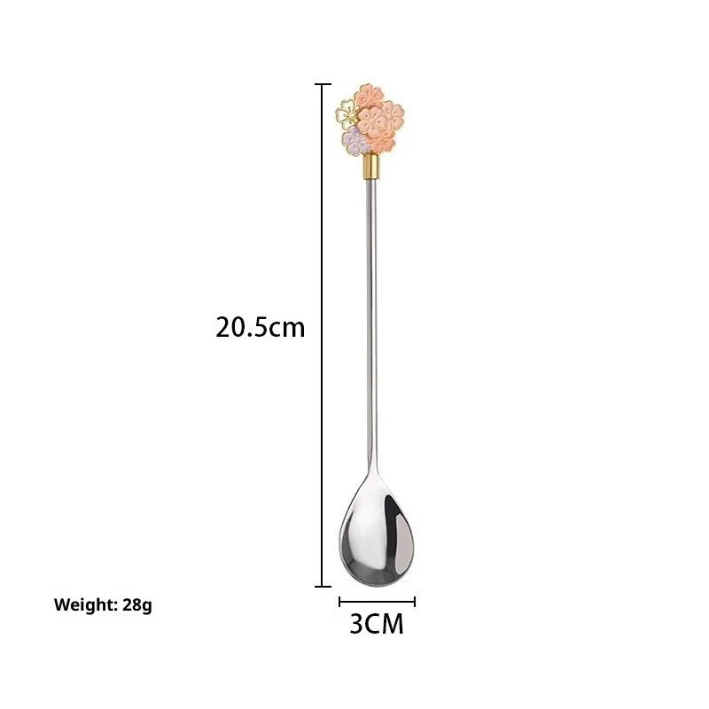 Japanese Cherry Blossom Stainless Steel Long Dessert Spoon Dessert Spoon Zpaxo