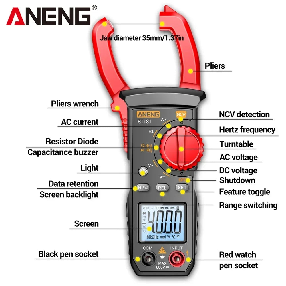 ANENG ST181 Digital Clamp Meter 4000 Counts Precision Multimeters AC
