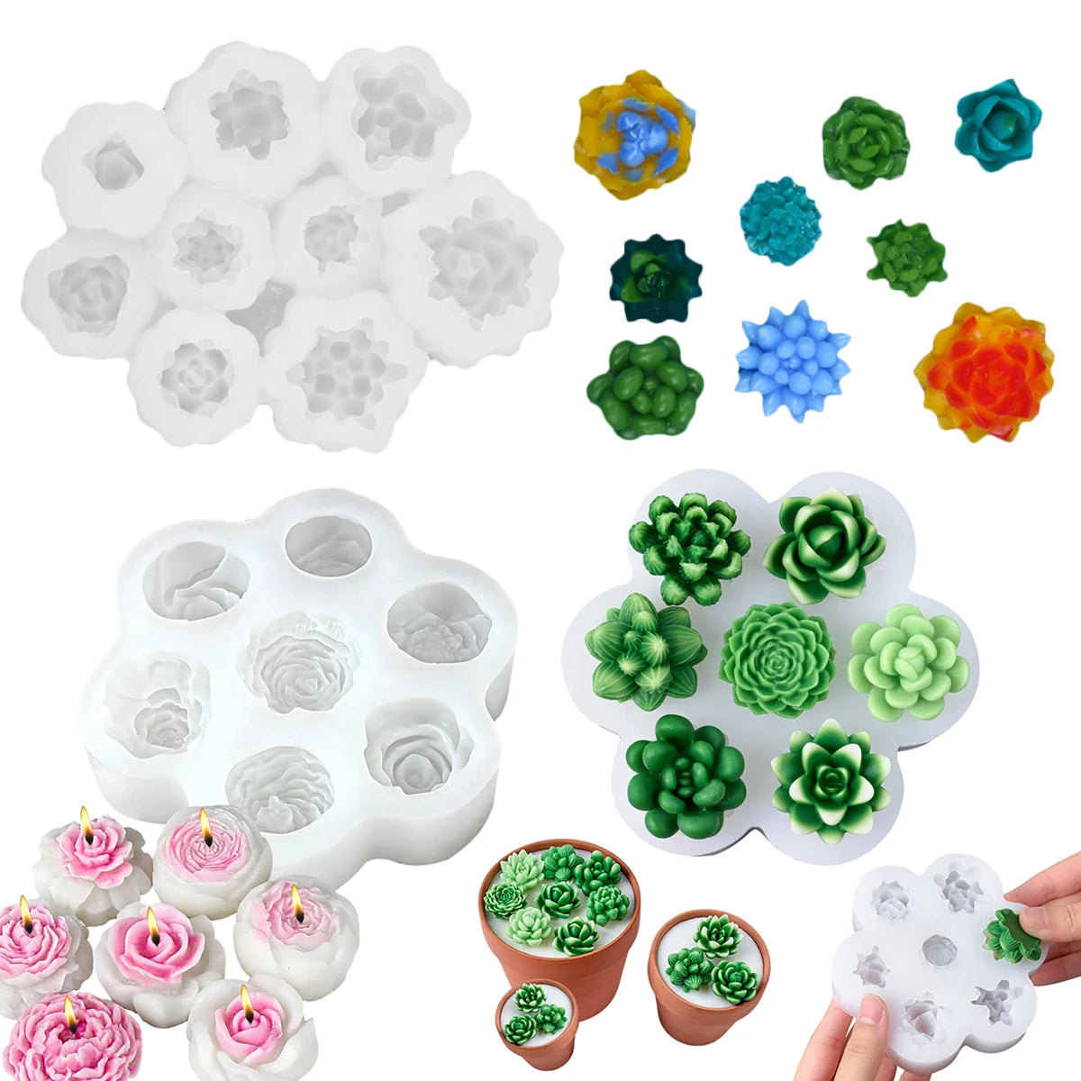 7-Cavity 9-Cavity Succulent Flower Candle Silicone Mold Rose Peony Soap Aroma Wax Plaster Making Chocolate Cake Decoration Mold Zpaxo