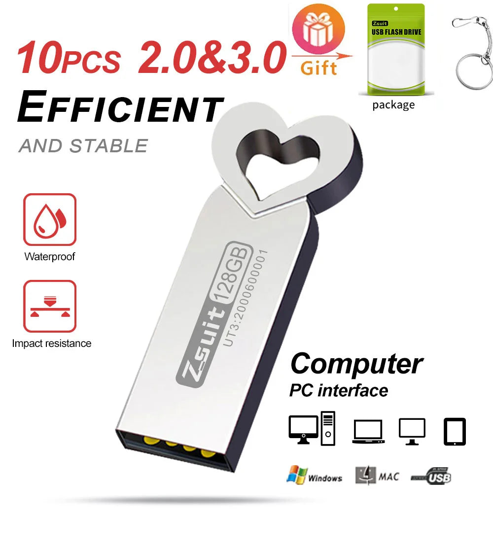 Zsuit 10PCS USB Flash Drives 32GB 64GB Pen Drive USB 2.0 PenDrives Usb Stick 128GB Memory Stick Free Custom Logo Gifts U Disk Zpaxo