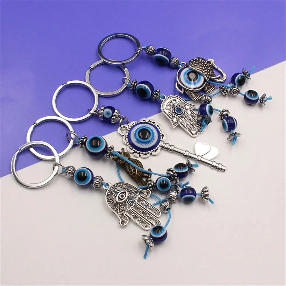 Fashion Blue Color Lucky Eye Keychain Hasma Hand Owl Keys Evil Eye Keyring Key Holder Bag Charm Fatima Hand Pendant Jewelry Gift Zpaxo